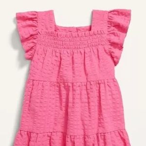 EUC Old Navy Textured Fuchsia Hot Pink Seersucker Ruffle-Trim Swing Dress, 0-3mo